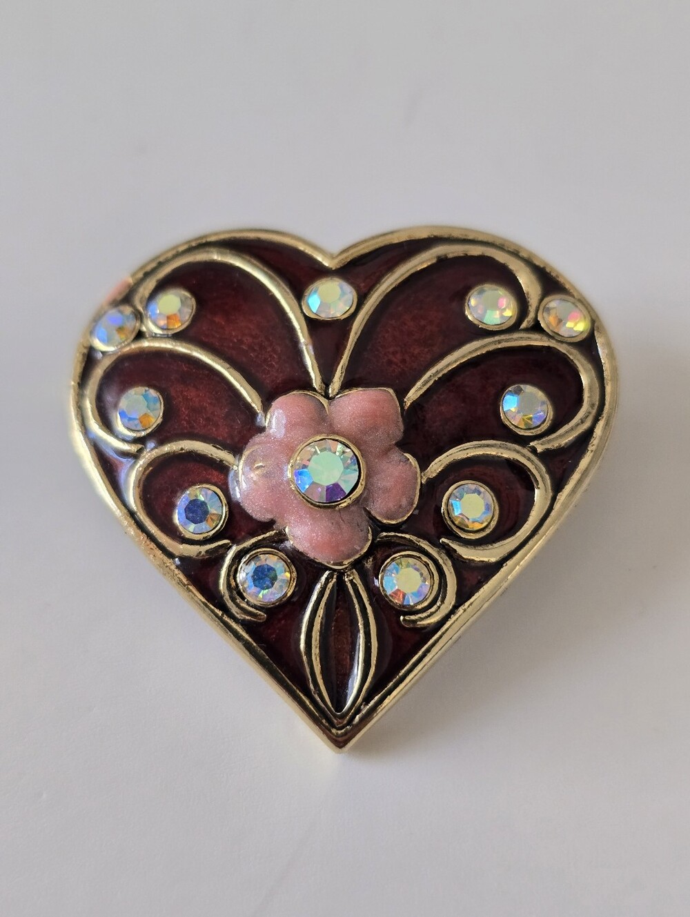 Heart Floral Crystal Brooch